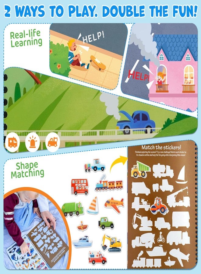 HomeEvolution Reusable Sticker Book for Toddlers - Vehicles & Construction, 3 Sheets Washable Car Truck Jelly Stickers, 9 Play Scenes Sticker Activity Book for Kids, Road Trip Travel Toys - Image 2